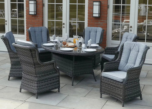 St Tropez Rattan 6 Seat Dining Set with Oval Table in Grey House of Fleur