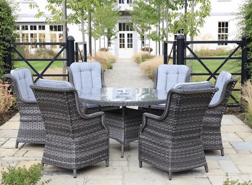 St Tropez Rattan 6 Seat Dining Set with Round Table in Grey House of Fleur