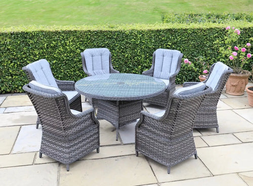 St Tropez Rattan 6 Seat Dining Set with Round Table in Grey House of Fleur