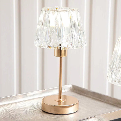 Steel Candlestick Table Lamp With Crystal Shade House of Fleur