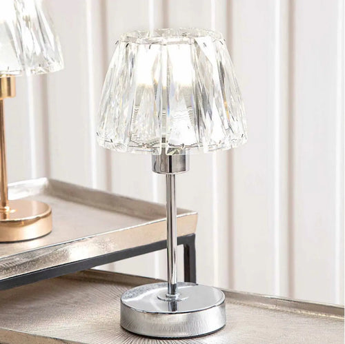 Steel Candlestick Table Lamp With Crystal Shade House of Fleur