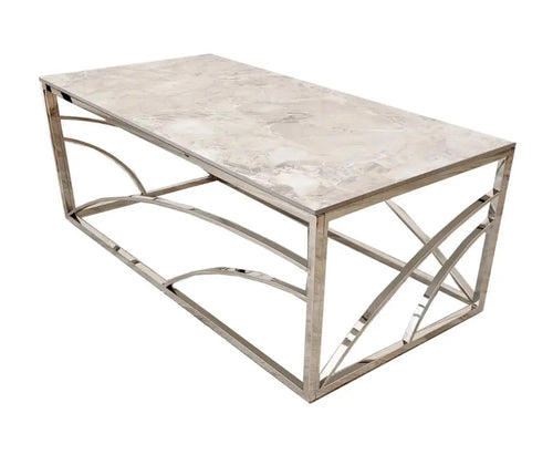 Stella Chrome Coffee Table with Stomach Ash Grey Sintered Top House of Fleur