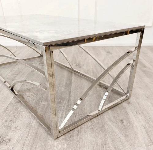 Stella Chrome Coffee Table with Stomach Ash Grey Sintered Top House of Fleur