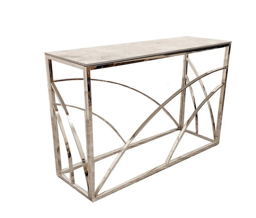 Stella Chrome Console Table with Stomach Ash Grey Sintered Top House of Fleur