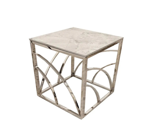 Stella Chrome Lamp Table with Stomach Ash Grey Sintered Top House of Fleur