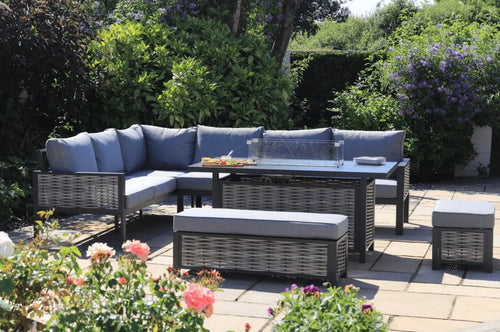 Stockholm Grande Outdoor Rattan and Aluminium Casual Rise and Fall Dining Set House of Fleur