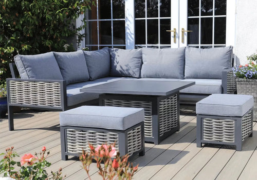 Stockholm Outdoor Rattan and Aluminium Casual Rise and Fall Dining Set House of Fleur