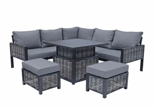 Stockholm Outdoor Rattan and Aluminium Casual Rise and Fall Dining Set House of Fleur