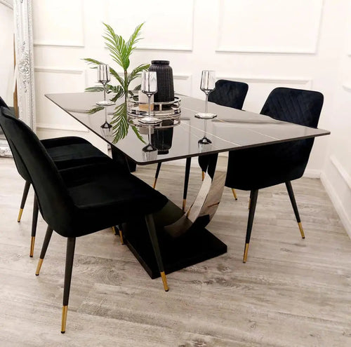 Venus 1.6 Chrome Dining Table with Black Sintered Stone Top House of Fleur