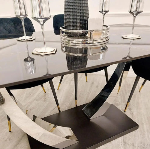 Venus 1.6 Chrome Dining Table with Black Sintered Stone Top House of Fleur