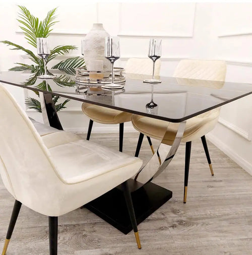 Venus 1.6 Chrome Dining Table with Black Sintered Stone Top House of Fleur