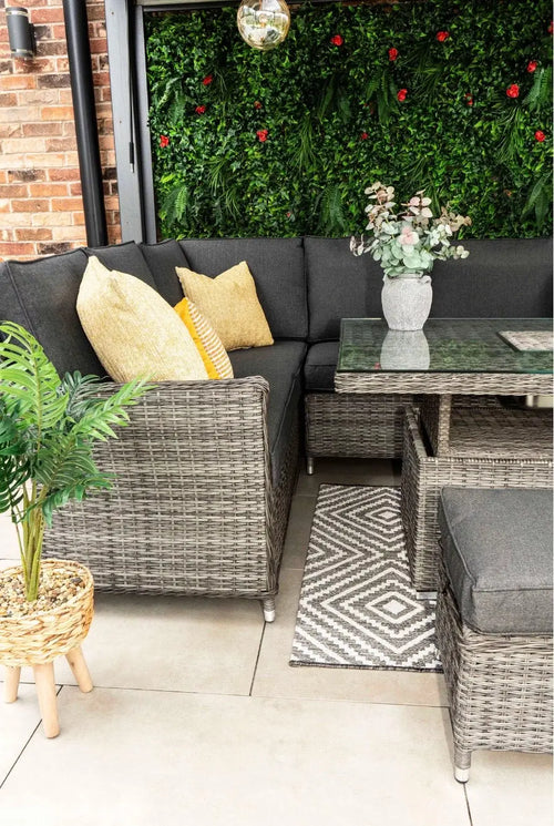 Victoria Rattan Outdoor Corner Sofa Set with Rise and Fall Ice Bucket Table House of Fleur