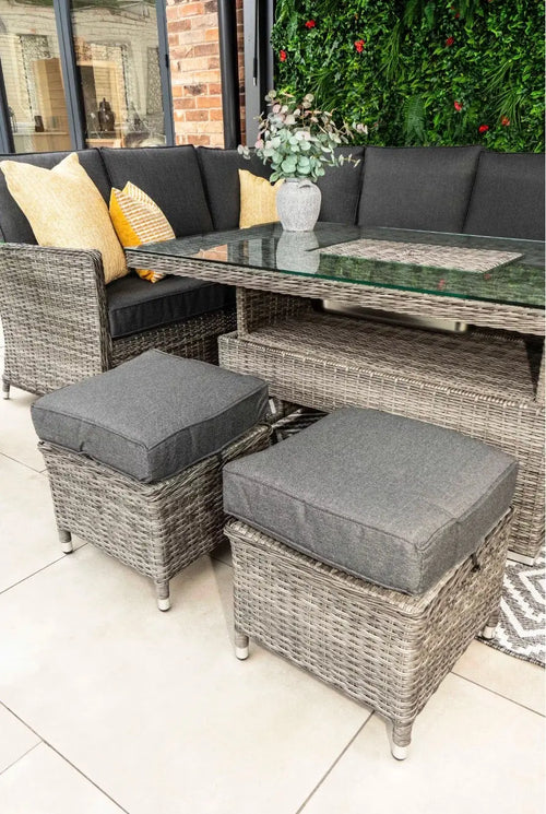 Victoria Rattan Outdoor Corner Sofa Set with Rise and Fall Ice Bucket Table House of Fleur