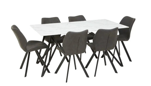 Westfield Rectangle Dining Table White with 6 Dining Chairs Grey House of Fleur