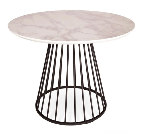 White Liverpool Marble Table with Black Legs 100cm House of Fleur