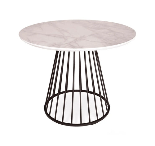 White Liverpool Marble Table with Black Legs 100cm House of Fleur