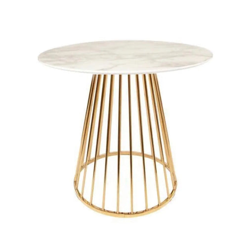 White Liverpool Marble Table with Golden Chrome Legs 80cm House of Fleur