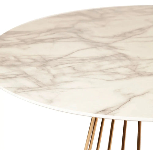 White Liverpool Marble Table with Golden Chrome Legs 80cm House of Fleur