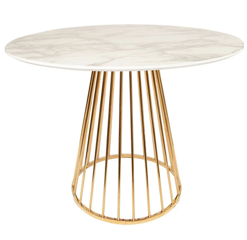 White Liverpool Style Marble Effect Table with Golden Chrome Legs 120cm House of Fleur