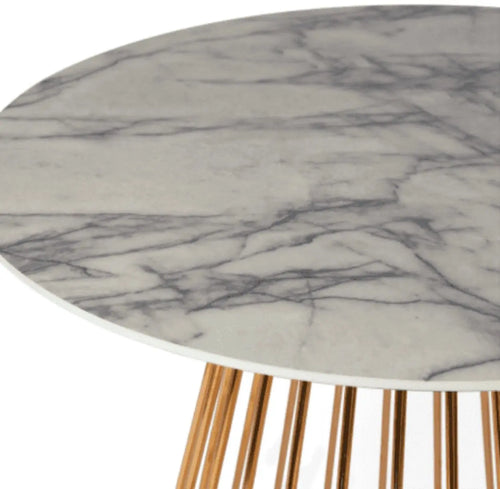 White Liverpool Style Marble Effect Table with Golden Chrome Legs 120cm House of Fleur