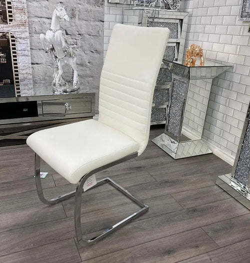 White PU Leather Dining Chair with Floating Steel Legs House of Fleur