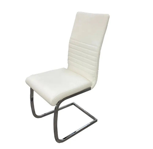 White PU Leather Dining Chair with Floating Steel Legs House of Fleur