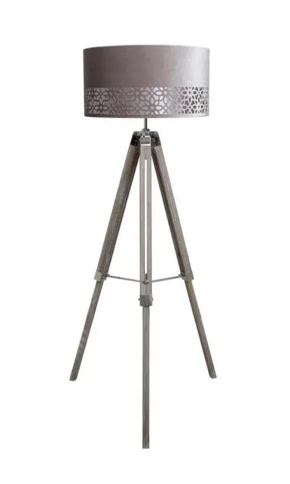 Wood Tripod Floor Lamp With Grey Shade House of Fleur