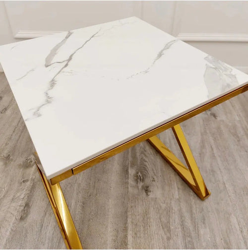 Zion Gold Lamp Table with Polar White Sintered Top House of Fleur