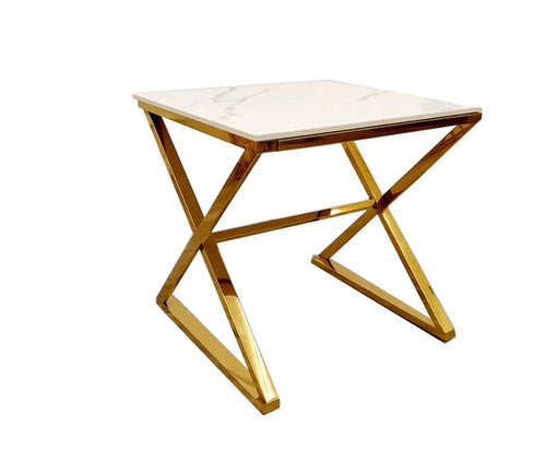 Zion Gold Lamp Table with Polar White Sintered Top House of Fleur