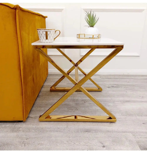 Zion Gold Lamp Table with Polar White Sintered Top House of Fleur